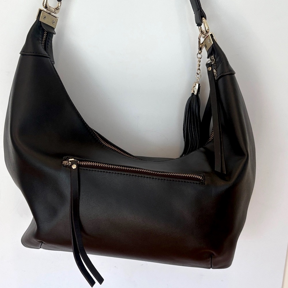Catherine Malandrino Segolene en cuir Black Leather Hobo Bag with Tassel - Picture 2 of 8